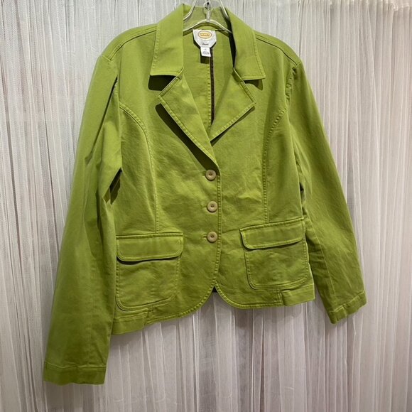 Talbots 90's Vintage Cotton Stretch 3 Button Blazer Apple Green Size 12 Preppy - Picture 3 of 13